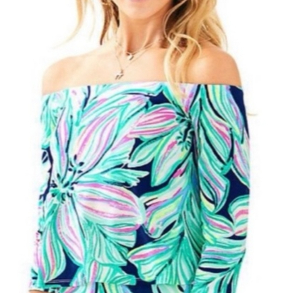 Lilly Pulitzer Weslee Top High Tide Rayon Spandex Size Small